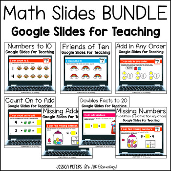 Preview of 1st Grade Math Google Slides Bundle | Addition to 10, Doubles, and MORE