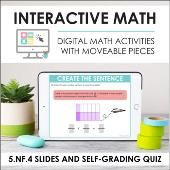 Preview of Digital Math 5.NF.4 - Multiplication and Fractions (Slides + Self-Grading Quiz)