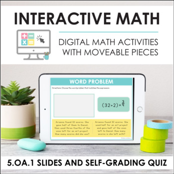 Preview of Digital Math 5.OA.1 - Parenthesis + Expressions (Slides + Self-Grading Quiz)