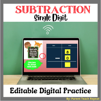 Preview of Digital Math Activities Centers | 1-Digit Subtraction | Editable Google Slides