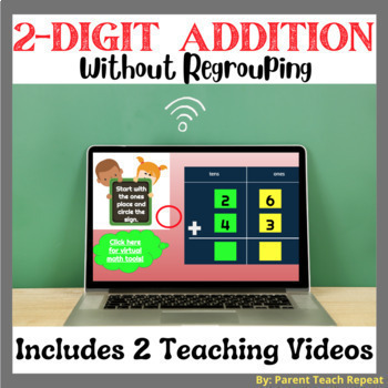 Preview of Digital Math Activities Centers | 2-Digit Addition | Google Slides | Videos
