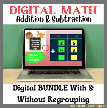 Preview of Digital Math Activities Centers | Add & Subtract BUNDLE | Editable Google Slides