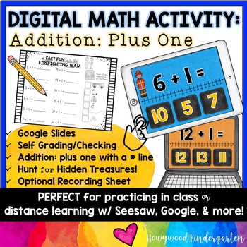 Preview of Digital Resource : Math : ADDITION PLUS ONE w/ a number line . Self Checking!