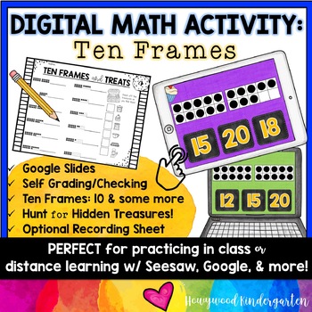 Preview of Digital Resource : Math TEN FRAMES . Teen Numbers . Self Checking  Find Treasure