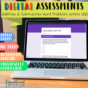 Preview of Digital Math Assessments: Addition and Subtraction Word Problems within 100