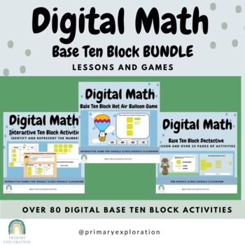 Preview of Digital Math: Base Ten Block Lessons & Interactive Games Bundle {Google Slides}