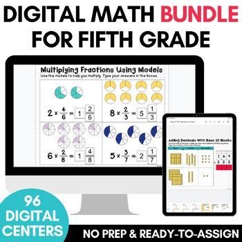 Preview of Digital Math Center Resource for 5th Grade Google Slides No Prep Activity BUNDLE