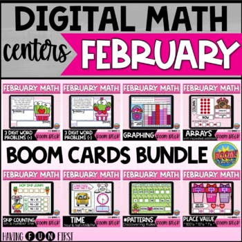 Preview of Digital Math Centers BUNDLE | FEBRUARY Math | Math BOOM Cards