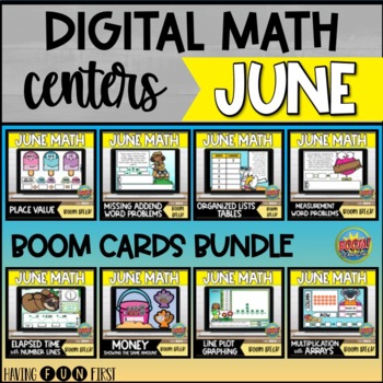 Preview of Digital Math Centers BUNDLE June Spring Math Games BOOM Cards