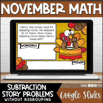 Preview of Subtraction Word Problems 2 Digit | Digital Math Center | NOVEMBER | Google