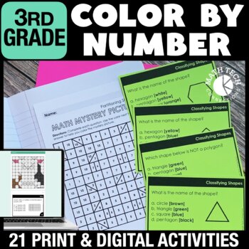 Preview of 3rd Grade Math Review Activities Color by Code Mystery Pictures Color by Number