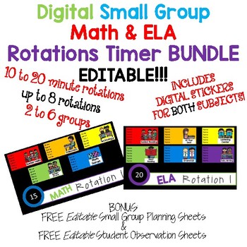 Preview of Digital Math & ELA Small Group Rotation Boards w/Timers Editable BUNDLE w/Bonus