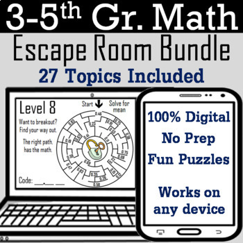 Preview of Digital Math Escape Room Activities Bundle for 3rd 4th 5th Grade Breakout Games