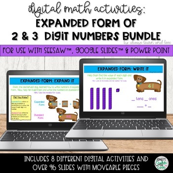 Preview of Expanded Form of 2 & 3 Digit Numbers With Place Value Blocks Bundle for Google™
