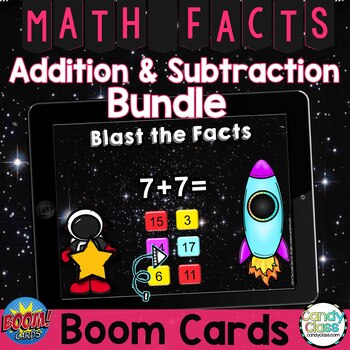 Preview of Digital Math Fact Fluency Subtraction & Addition Boom Cards 1st & 2nd Grade