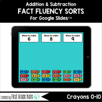 Preview of Digital Math Fact Fluency for Google Slides™ - Crayons 0-10