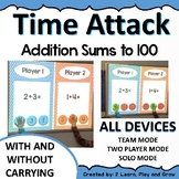 Digital Math Game Addition sums to 100 w/wo trading - time