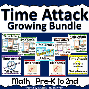 Preview of Digital Math Game Time Attack Growing Bundle Pre-K Kindergarten 1st 2nd Grade