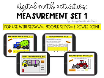 Preview of Measuring with Tiles, Rulers, & Estimating Measurement Google Slides™ Seesaw™