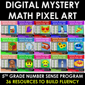 Preview of Digital Math Pixel Art 5th Grade Fluency Number Sense YEARLONG PROGRAM