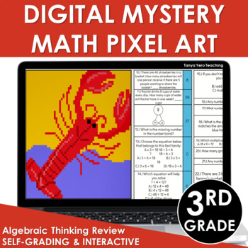 Preview of Digital Math Pixel Art Mystery 3rd Grade Algebraic Thinking Review Test Prep