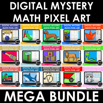 Preview of 2nd Grade Math Review Math Centers Pixel Art Math Test Prep Bundle