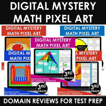 Preview of Digital Math Pixel Art Mystery Picture 3rd Grade Domain Reviews Math Test Prep