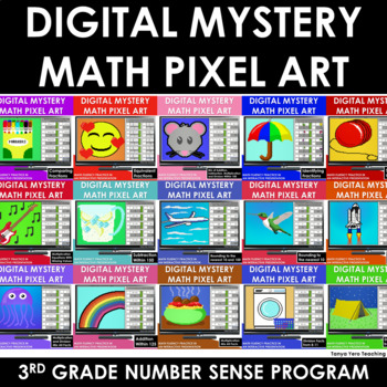 Preview of Digital Math Pixel Art Mystery Picture 3rd Grade Fluency Number Sense Program