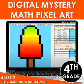 Preview of Digital Math Pixel Art | Mystery Picture 4th Grade Place Value 4.NBT.2 Google