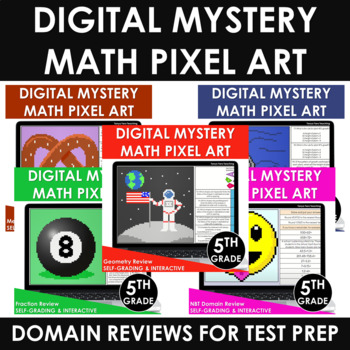 Preview of Digital Math Pixel Art Mystery Picture 5th Grade Domain Reviews Math Test Prep