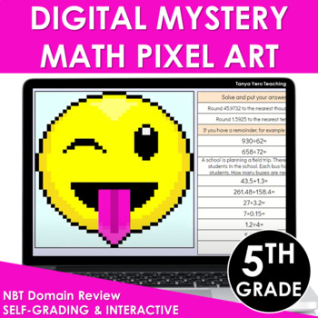 Preview of Digital Math Pixel Art Mystery Picture 5th Grade Place Value Review Test Prep