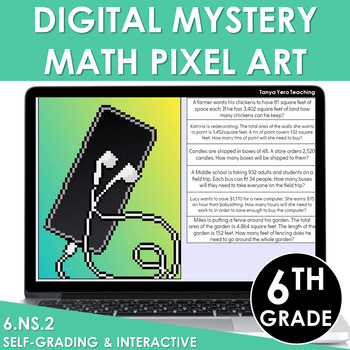 Preview of Digital Math Pixel Art Mystery Picture 6th Grade 6.NS.2 Long Division