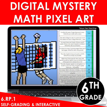 Preview of Digital Math Pixel Art Mystery Picture 6th Grade 6.RP.1 - Ratios