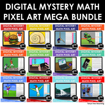Preview of 6th Grade Math Digital Pixel Art Bundle Math Review Math Centers Test Prep