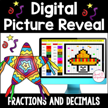 Preview of Digital Math Pixel Art Reveal Mexican Theme | Fractions and Decimals Review