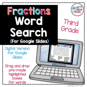 Preview of Digital Math Words Word Search for FRACTIONS for Google Slides