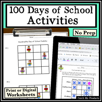 Preview of 100th Day of School Activities in Print or Digital Worksheets