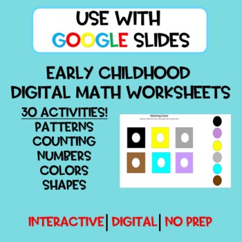 Preview of Digital Math Worksheets for Preschool & Kindergarten. Distance Learning