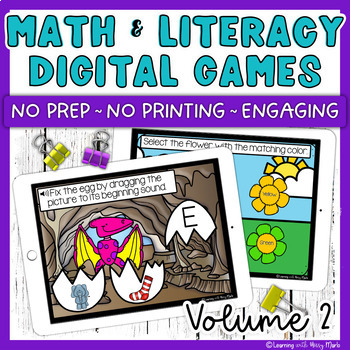 Preview of Digital Math and Literacy Centers Preschool Kindergarten Boom Cards Bundle Vol 2