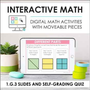 Preview of Digital Math for 1.G.3 - Partition Into Equal Parts (Slides + Self-Grading Quiz)