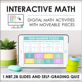 Preview of Digital Math for 1.NBT.2B - Teen Numbers 11 to 19 (Slides + Self-Grading Quiz)