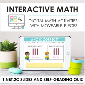 Preview of Digital Math for 1.NBT.2C - Tens + Ones, Decade #s (Slides + Self-Grading Quiz)