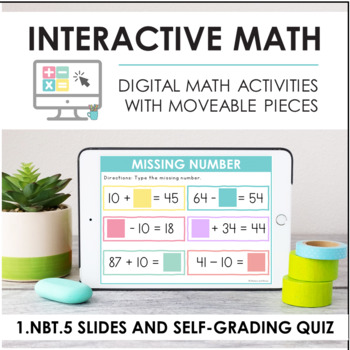 Preview of Digital Math for 1.NBT.5 - 10 More and 10 Less (Slides + Self-Grading Quiz)