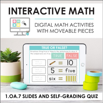 Preview of Digital Math for 1.OA.7 - Equal Sign (Slides+Self-Grading Quiz)