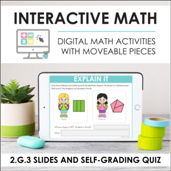 Preview of Digital Math for 2.G.3 - Equal Shares (Slides + Self-Grading Quiz)