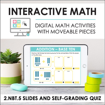 Preview of Digital Math for 2.NBT.5 - Two-Digit Add and Sub (Slides + Self-Grading Quiz)