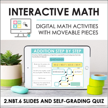 Preview of Digital Math for 2.NBT.6 - Add Multiple Numbers (Slides + Self-Grading Quiz)