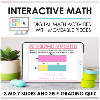 Preview of Digital Math for 3.MD.7 - Area: Mult/Add (Slides + Self-Grading Quiz)