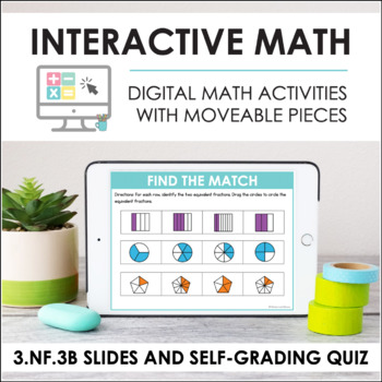 Preview of Digital Math for 3.NF.3B - Equivalent Fractions (Slides + Self-Grading Quiz)