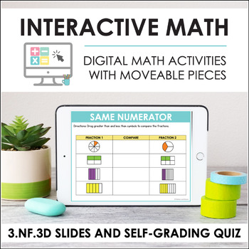 Preview of Digital Math for 3.NF.3D - Compare Fractions (Slides + Self-Grading Quiz)
